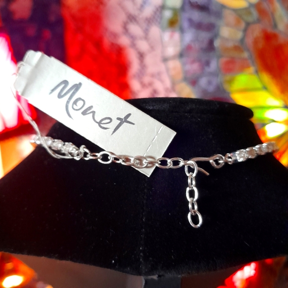 NWT Y2K Monet Silvertone & Rhinestone Iced-Out Adjustable Necklace - Picture 7 of 13